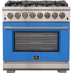 Forno 36" Capriasca Dual Fuel Range - Gas Cooktop with 240v Electric Oven - 6 Burners, Convection Oven and 120,000 BTUs - FFSGS6187-36