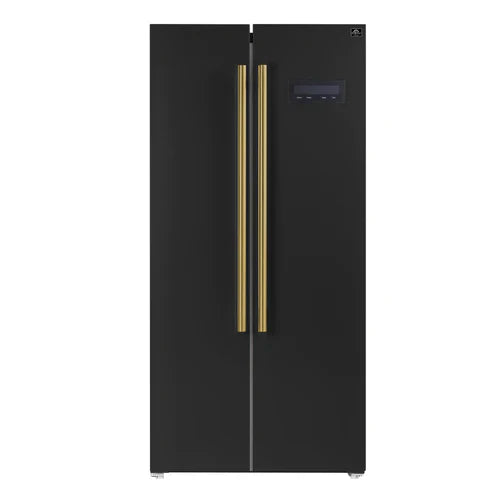 Forno Salerno Espresso 33-inch Side-by-Side 15.6 Cu.Ft. Refrigerator in Black with Brass Handle - FFRBI1805-33BLK