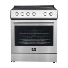 Forno 4-Piece Appliance Package - 30" Slide-In Electric Range + 30" Range Hood + 31" Bottom Freezer Refrigerator + 24" Dishwasher