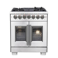 Forno 30-Inch Capriasca Dual Fuel Range with 5 Gas Burners, 100,000 BTUs, and French Door Electric Oven in Stainless Steel (FFSGS6387-30)