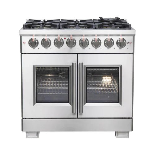 Forno 36-Inch Capriasca Freestanding French Door Dual Fuel Range with 6 Gas Burners, 120,000 BTUs & Electric Oven in Stainless Steel - FFSGS6387-36