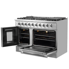 Forno 48-Inch Galiano Gas Range with 8 Gas Burners, 107,000 BTUs, & French Door Gas Oven in Stainless Steel - FFSGS6444-48