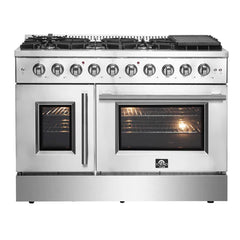 Forno 48-Inch Galiano Gas Range with 8 Gas Burners, 107,000 BTUs, & French Door Gas Oven in Stainless Steel - FFSGS6444-48