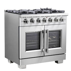 Forno 36-Inch Capriasca Gas Range with 6 Burners, 120,000 BTUs, & French Door Gas Oven in Stainless Steel - FFSGS6460-36