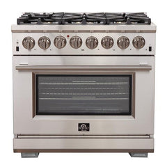 Forno 36" Capriasca Dual Fuel Range - Gas Cooktop with 240v Electric Oven - 6 Burners, Convection Oven and 120,000 BTUs - FFSGS6187-36