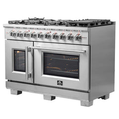 Forno 48-Inch Capriasca Dual Fuel Range with 8 Gas Burners, 160,000 BTUs & French Door Electric Oven in Stainless Steel - FFSGS6387-48